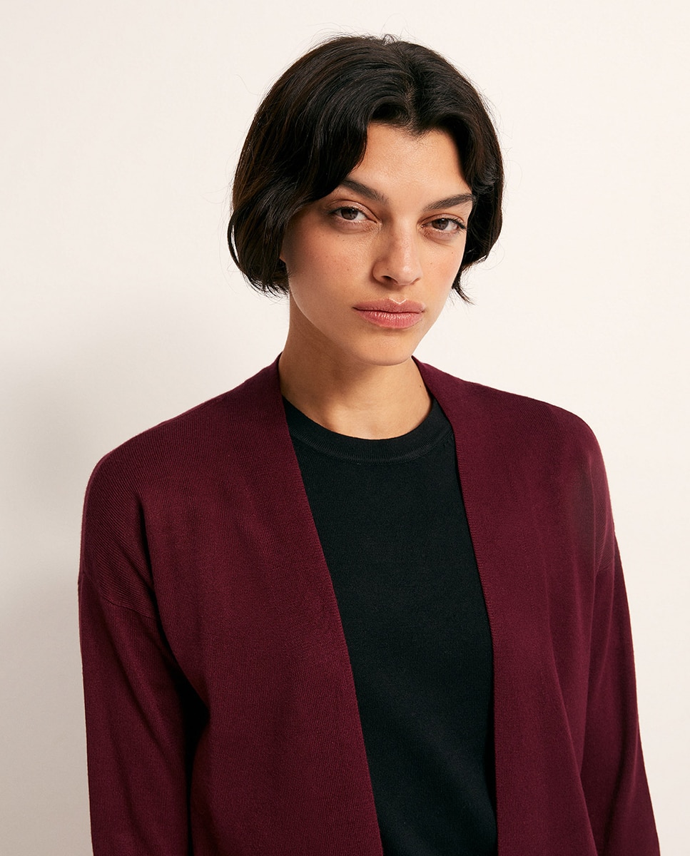 Chaqueta abierta punto liso - Sfera - Burdeos Burdeos-3