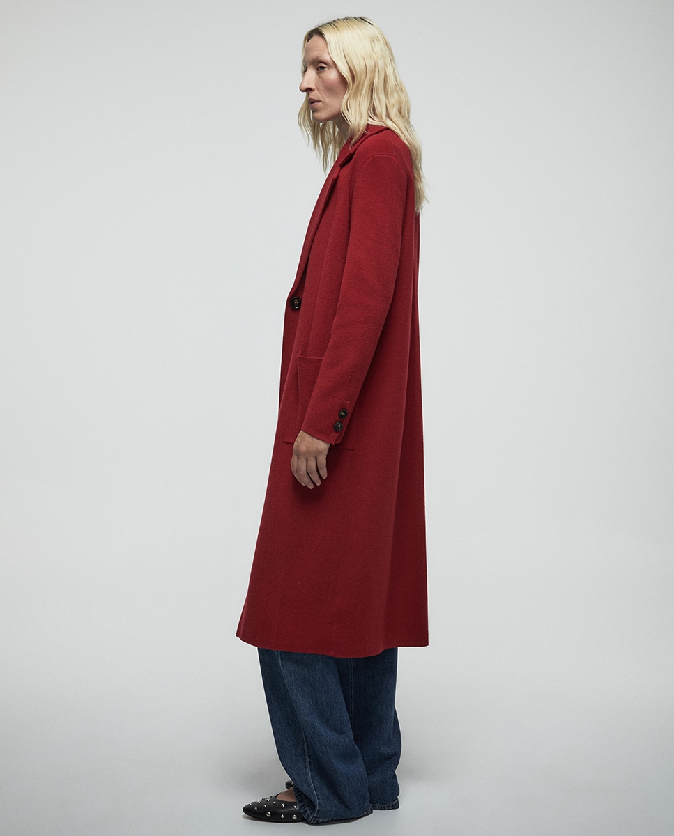 Sobretudo com Aba e Bolsos Vermelho-4