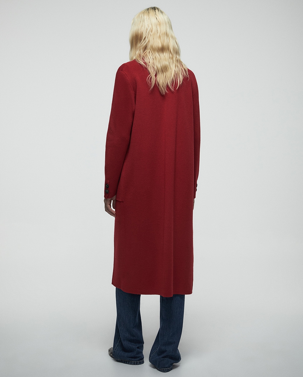 Sobretudo com Aba e Bolsos Vermelho-5