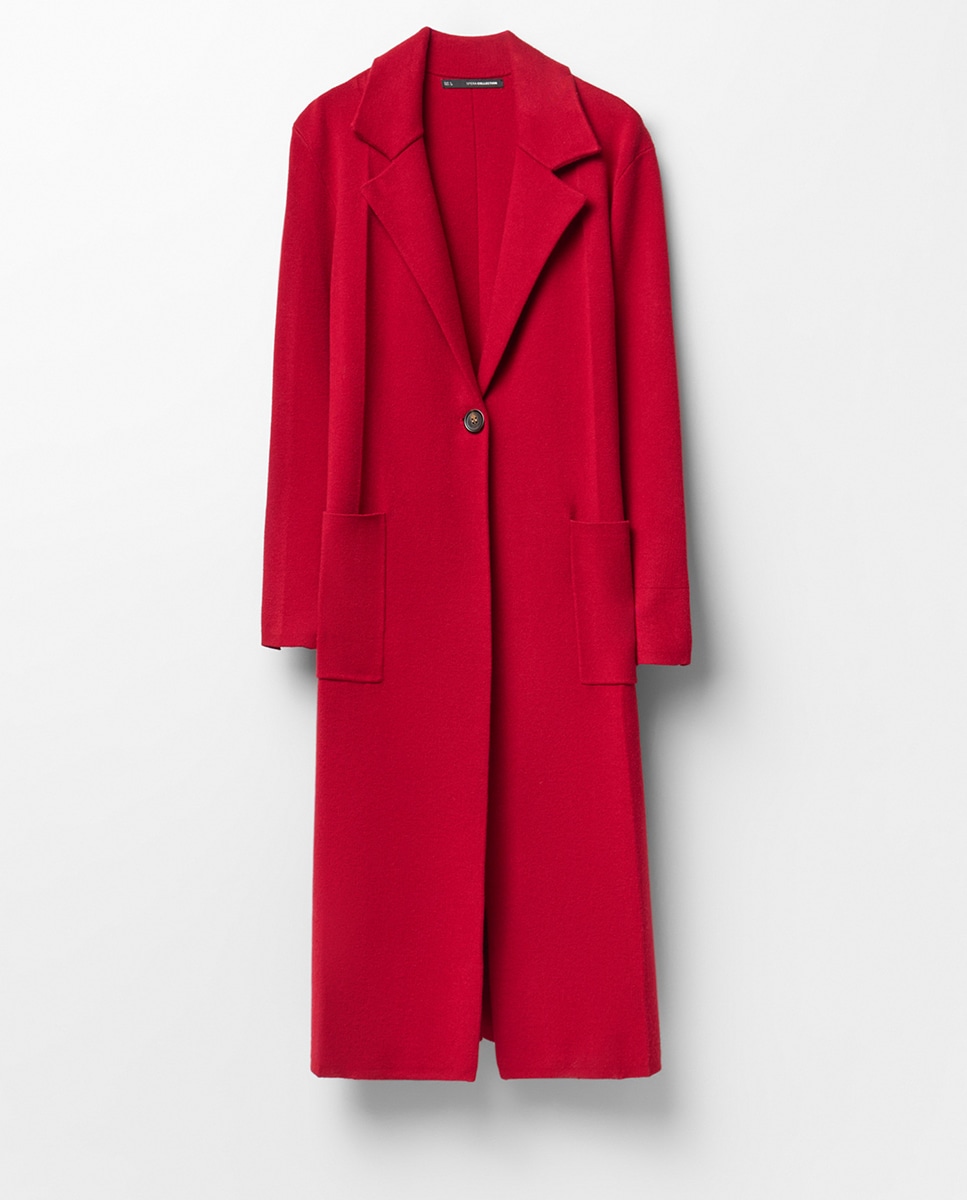 Sobretudo com Aba e Bolsos Vermelho-6