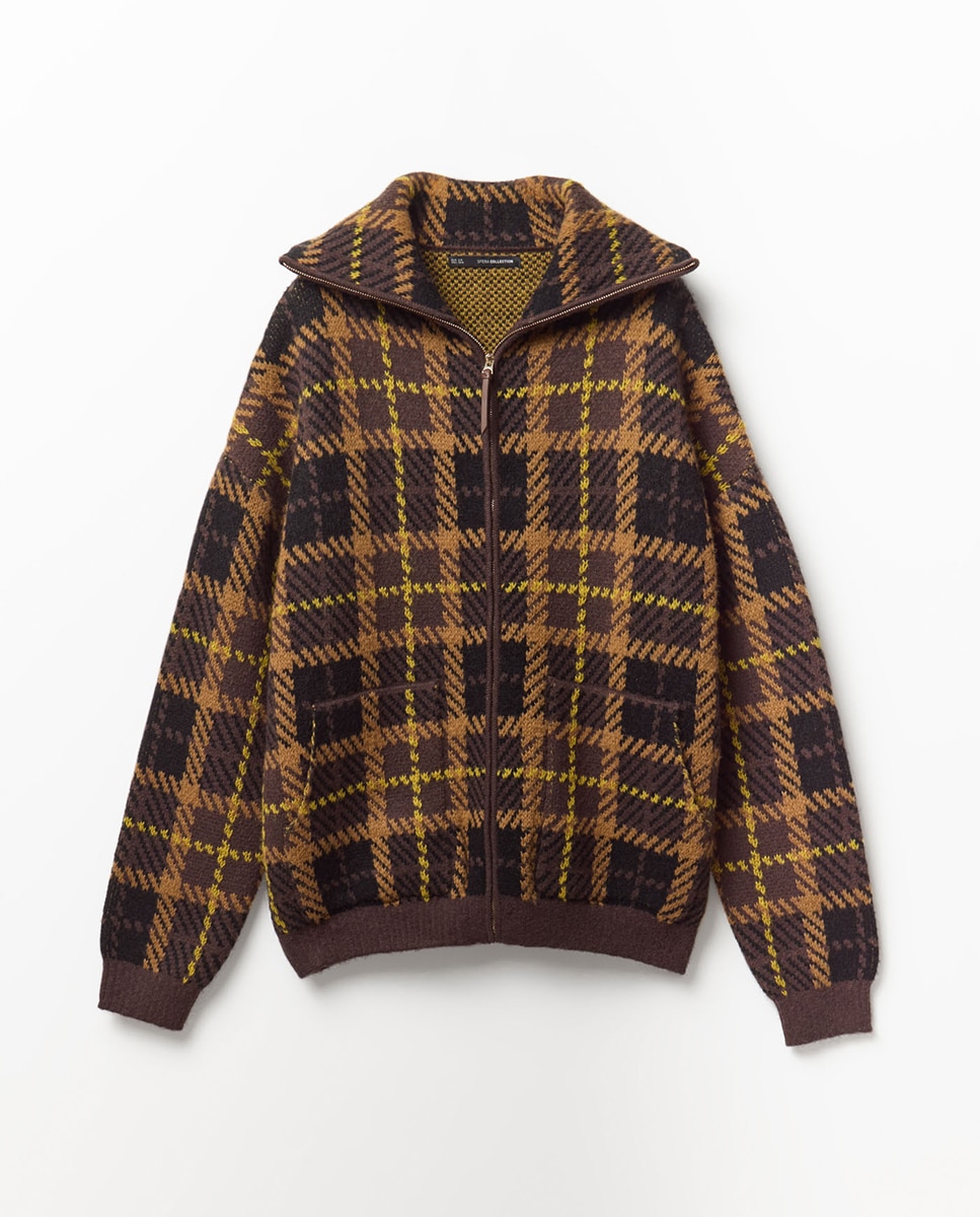 Blusão aos Quadrados com Bolso Canguru Chocolate-5