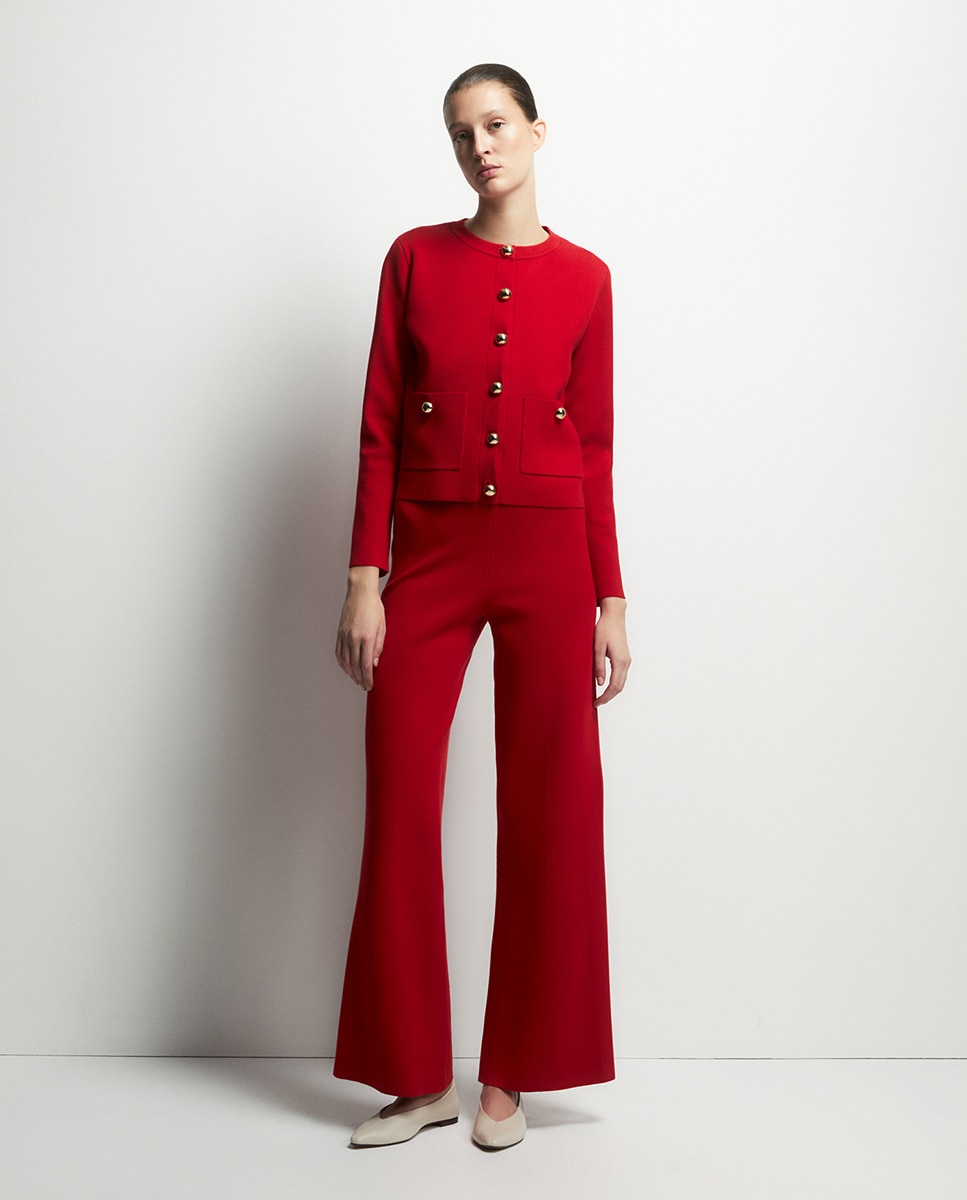 Casaco de Malha Grossa Lisa Vermelho-2