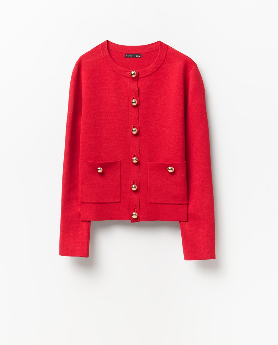 Casaco de Malha Grossa Lisa Vermelho-5