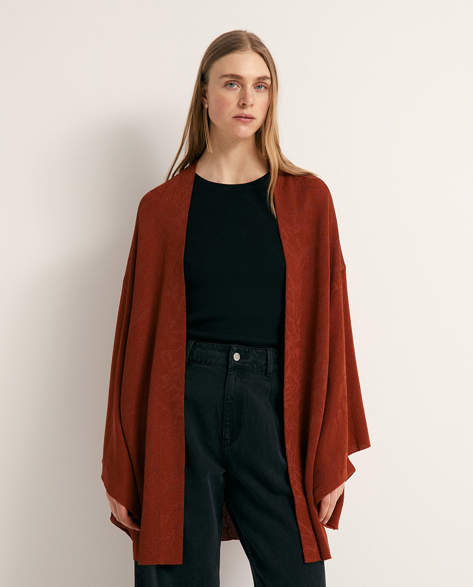 Kimono de Jacquard Telha-2