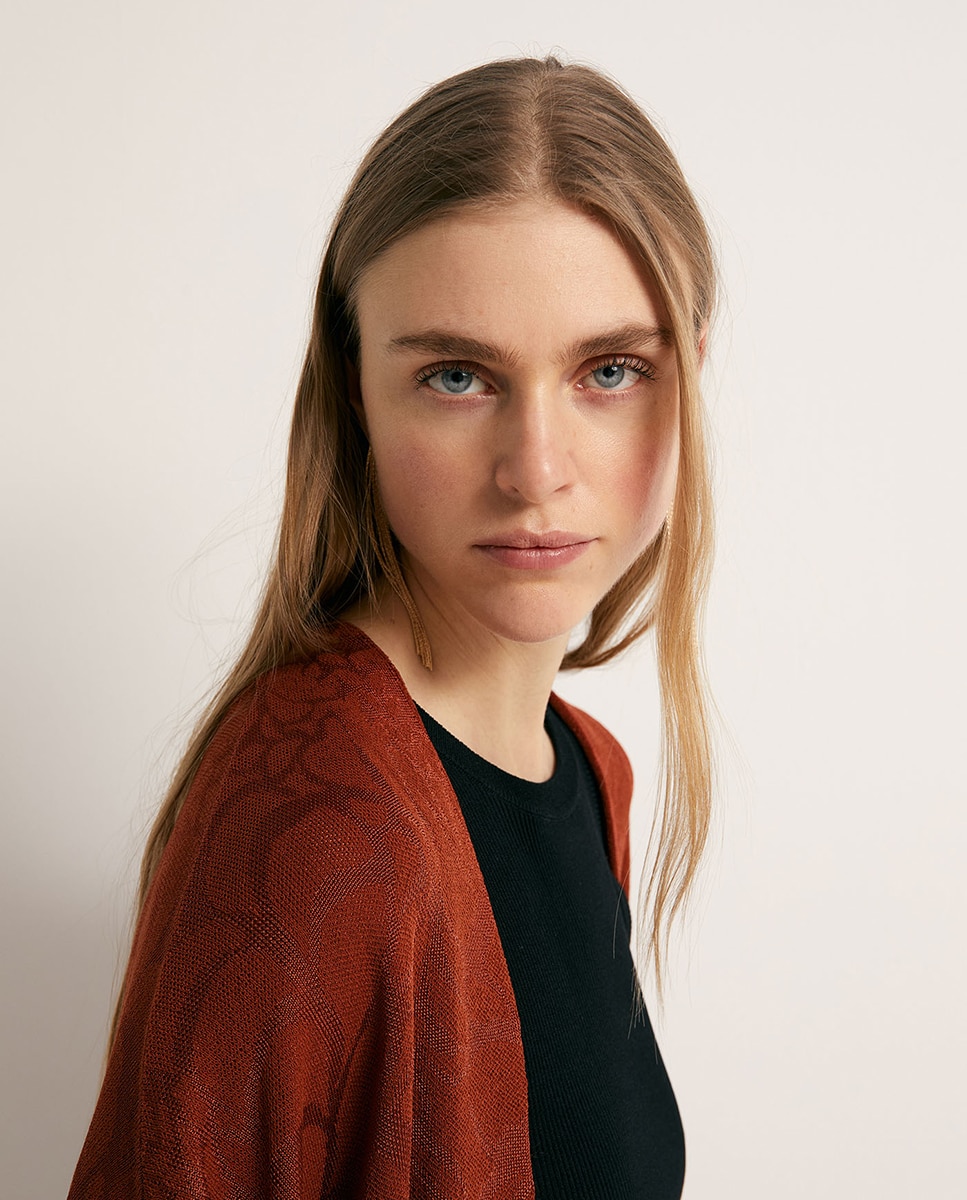 Kimono de Jacquard Telha-3