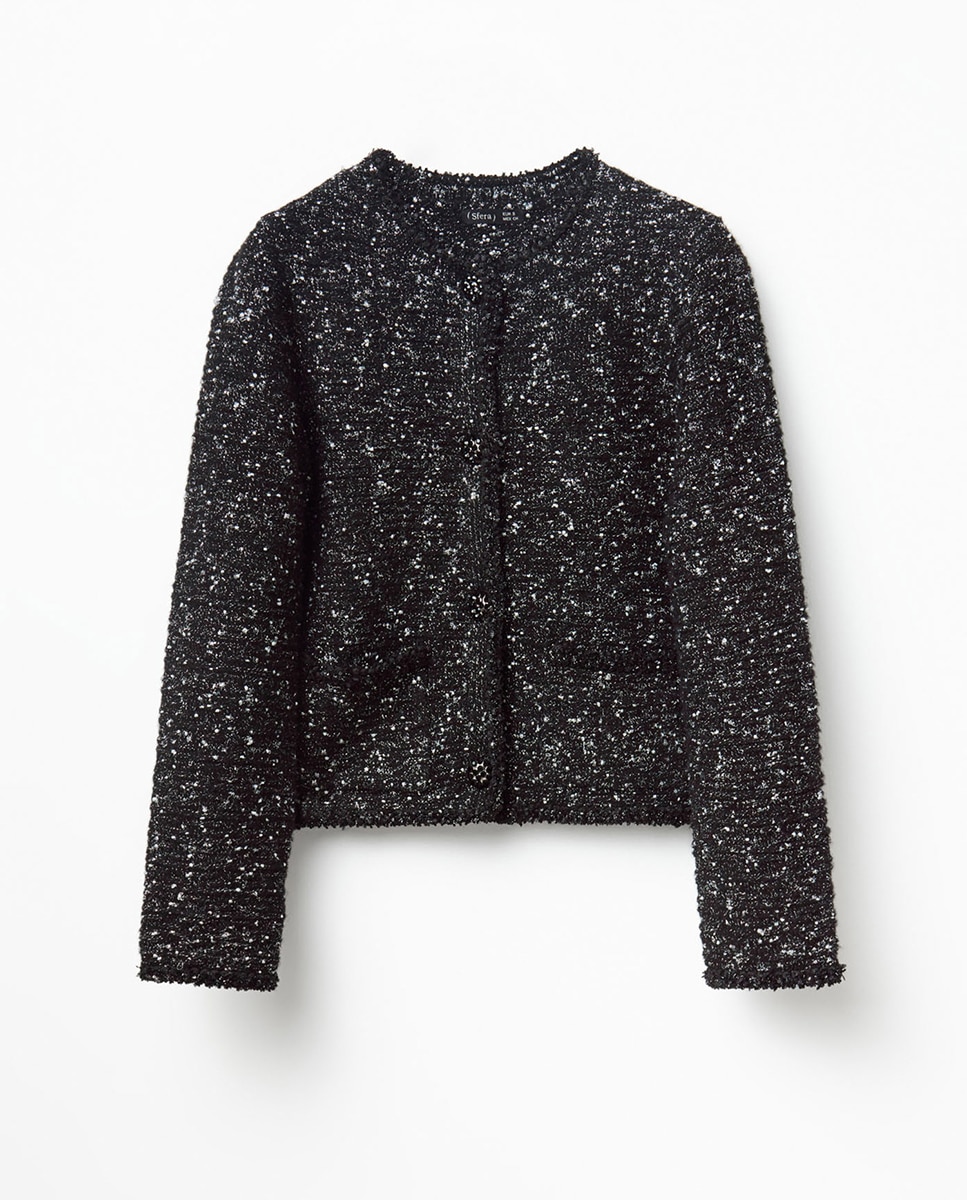 Chaqueta tweed brillos - Sfera - Negro Negro-6