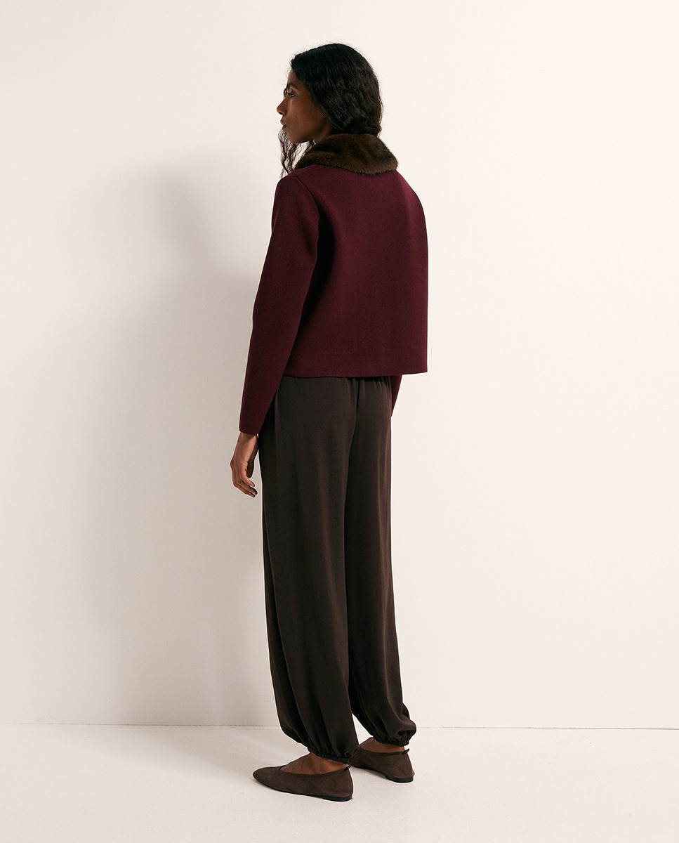 Casaco de Malha com Pelo Bordeaux-5