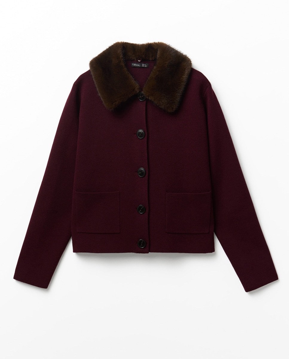 Casaco de Malha com Pelo Bordeaux-6
