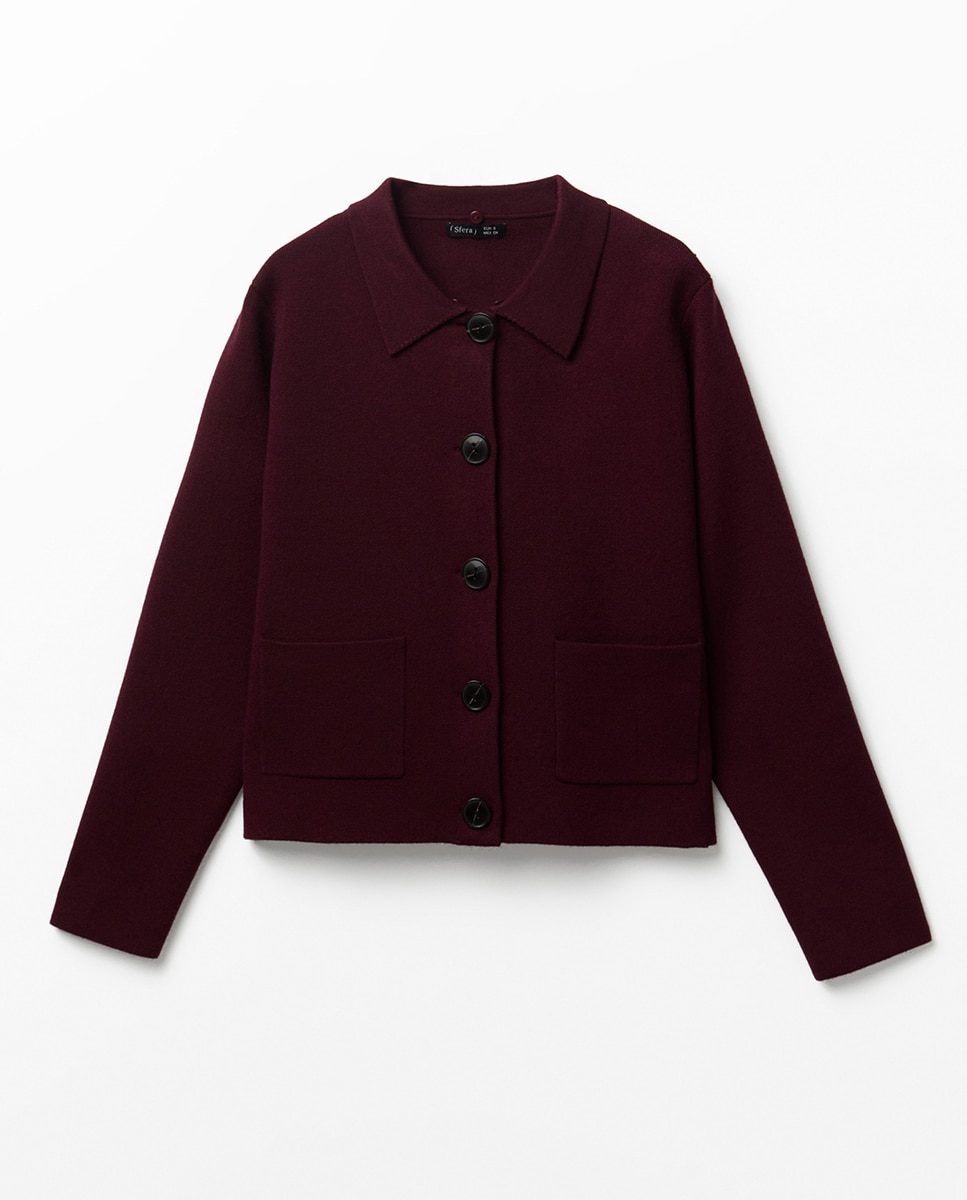 Casaco de Malha com Pelo Bordeaux-7