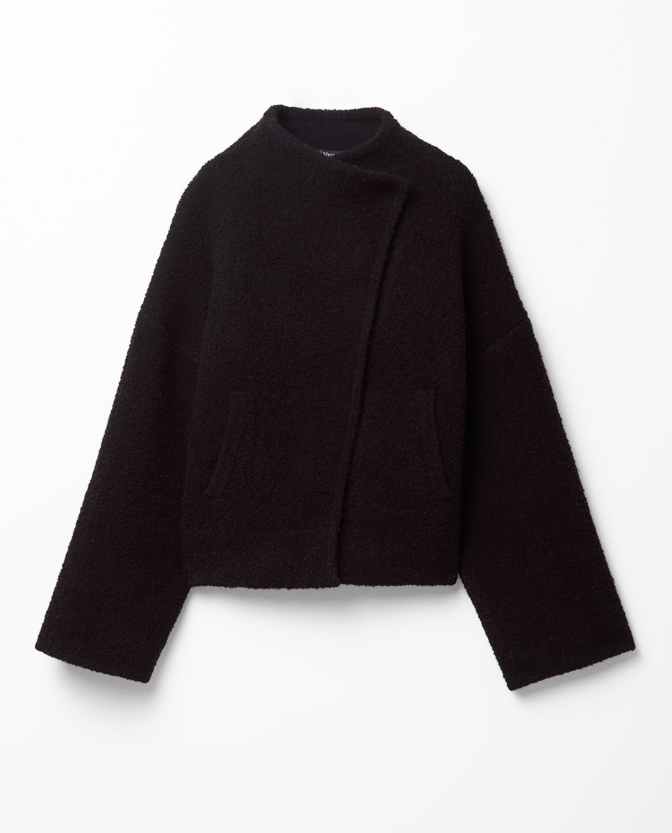 Blusão Cruzado com Tecido Turco Preto-6