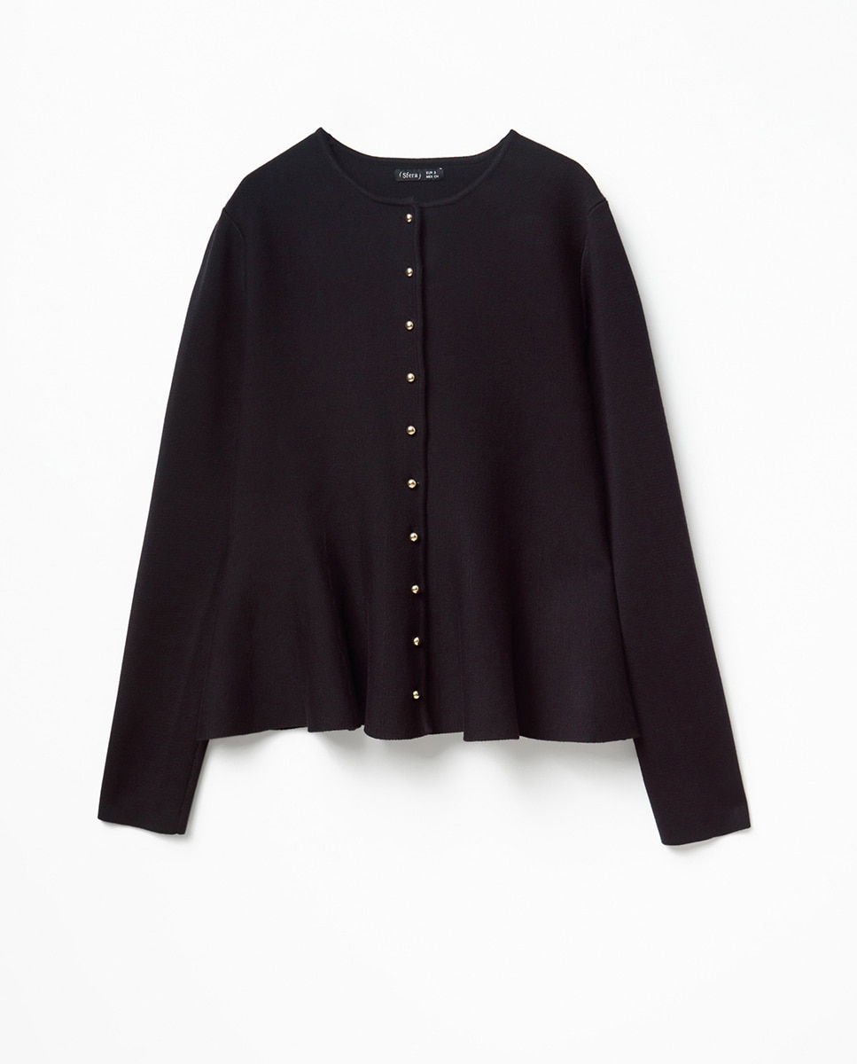 Casaco de Peplum com Botões Dourados Preto-6