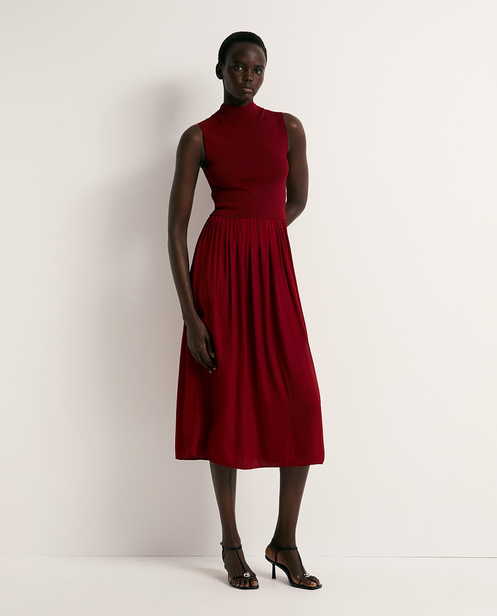 Vestido Combinado Bordeaux-1