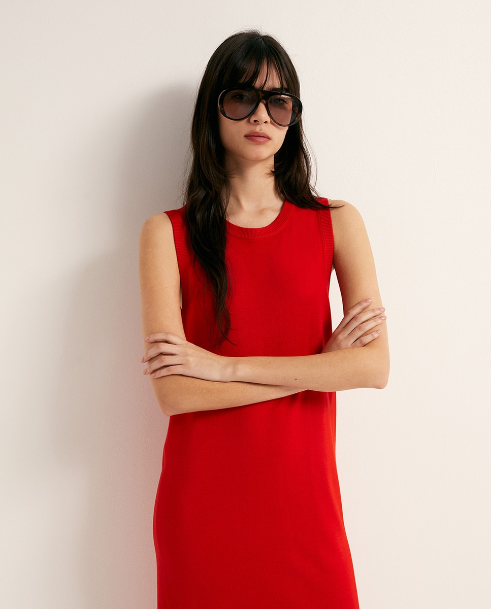 Vestido midi liso Vermelho-2