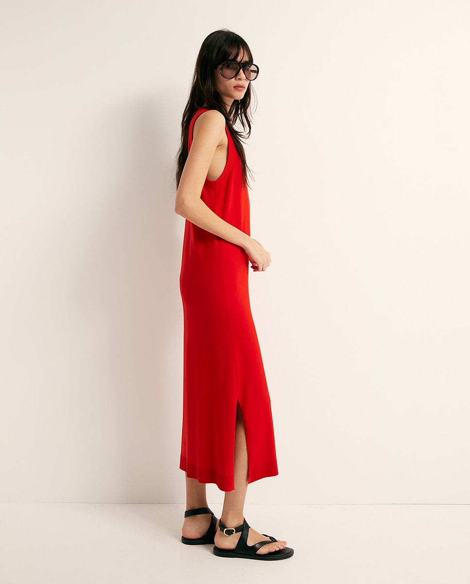 Vestido midi liso Vermelho-3