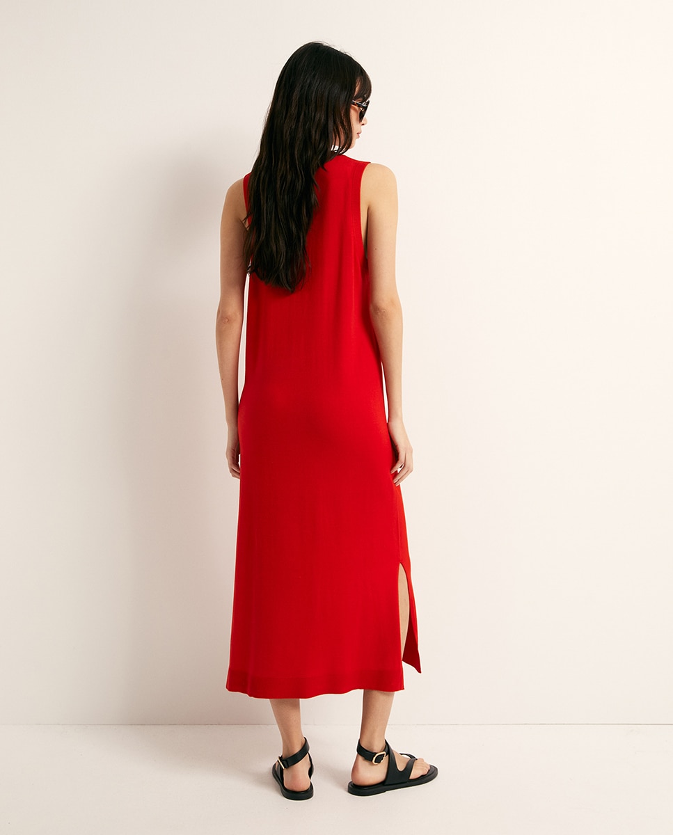 Vestido midi liso Vermelho-4