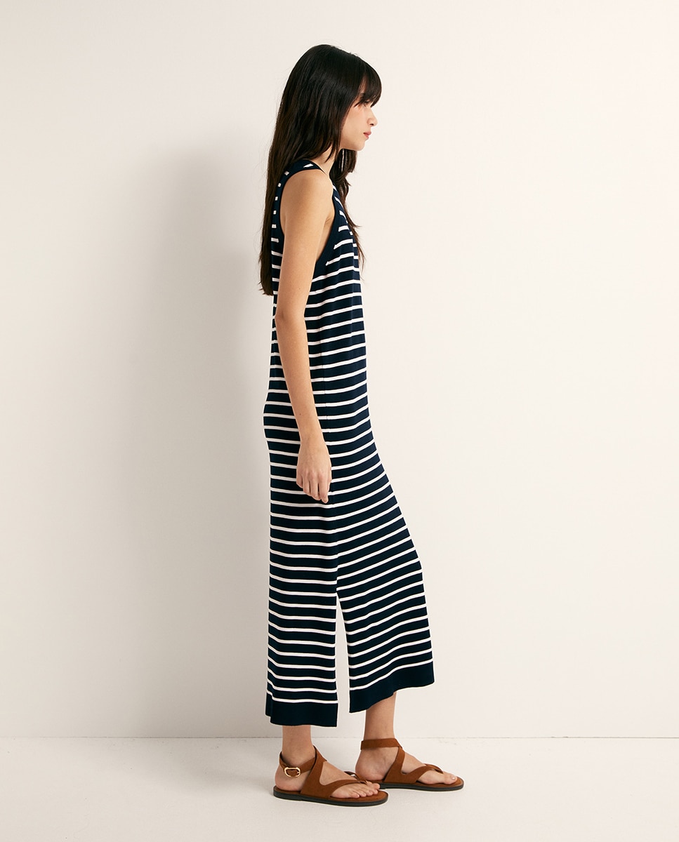 Vestido midi às riscas Marinho-4