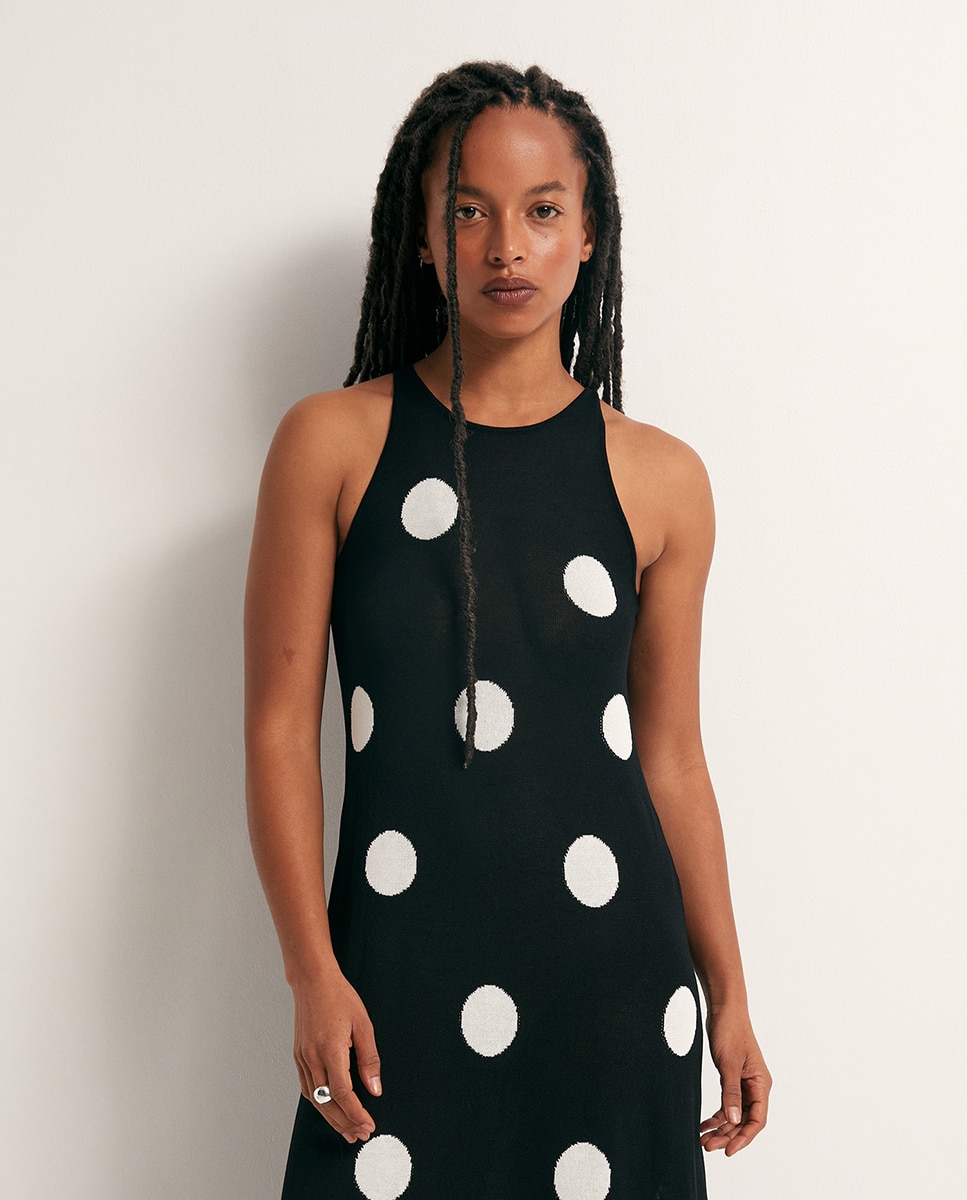 Vestido Comprido às Bolinhas Preto-2