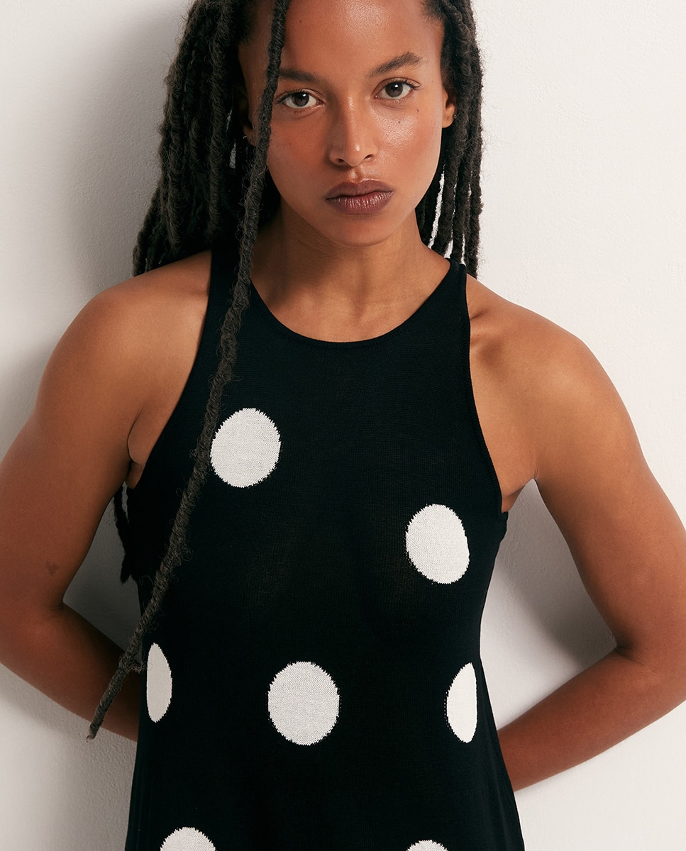 Vestido Comprido às Bolinhas Preto-3