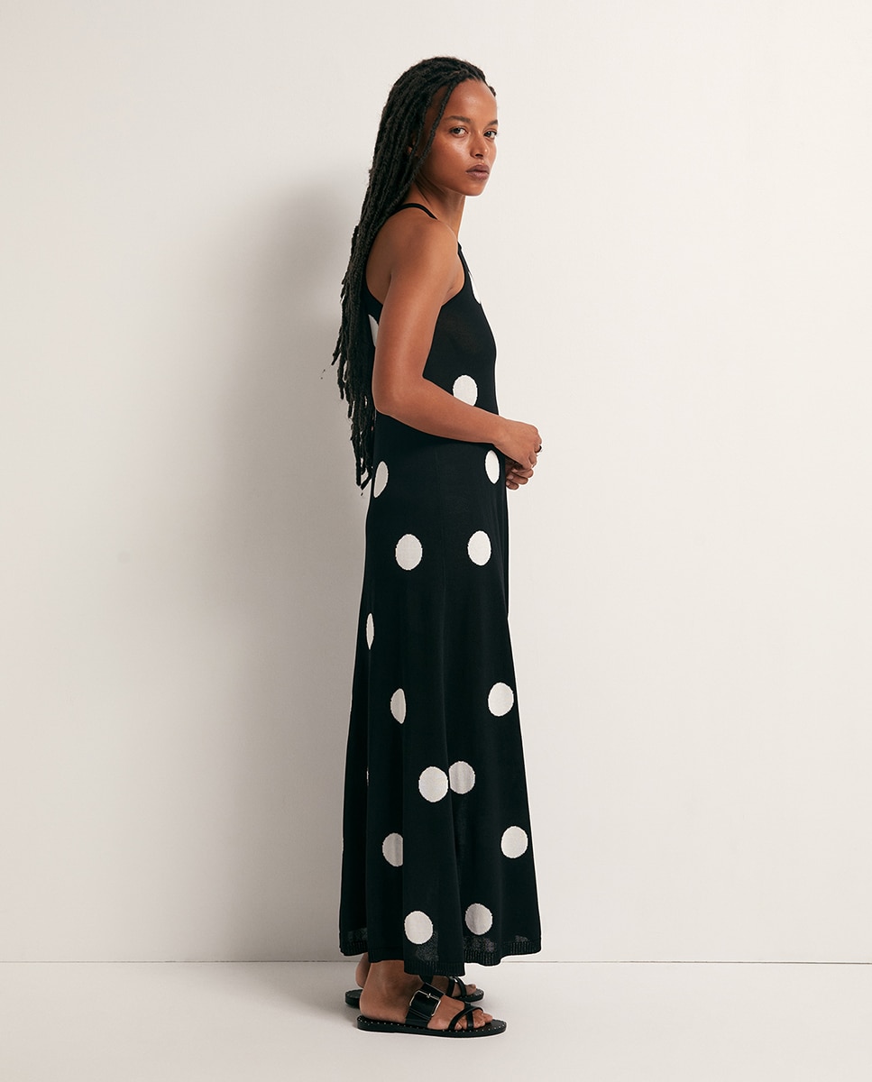 Vestido Comprido às Bolinhas Preto-4