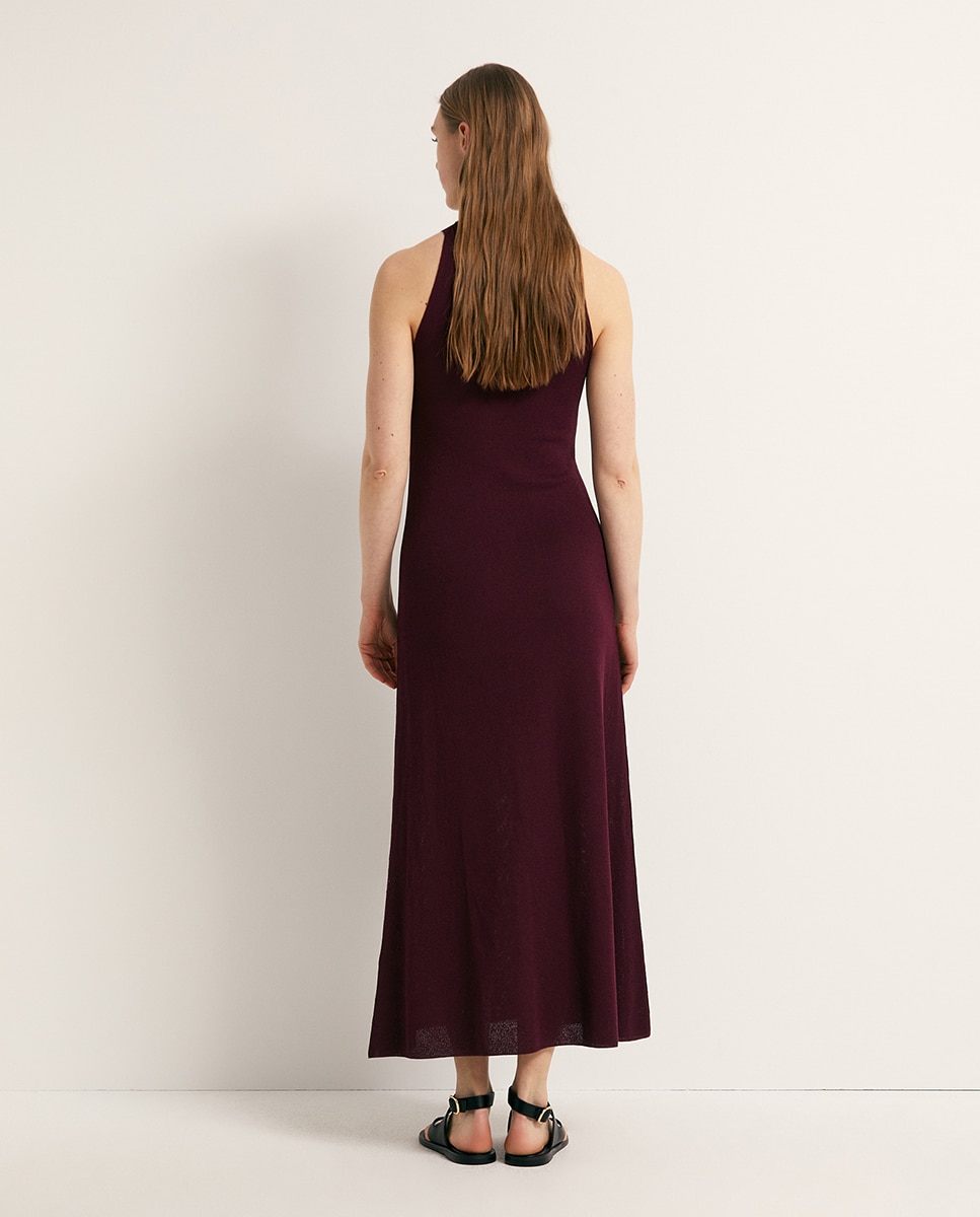 Vestido Comprido Halter Ameixa-5