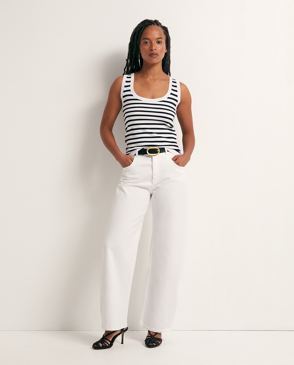 Top de Malha às Riscas Branco-2