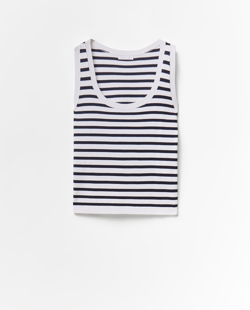 Top de Malha às Riscas Branco-5