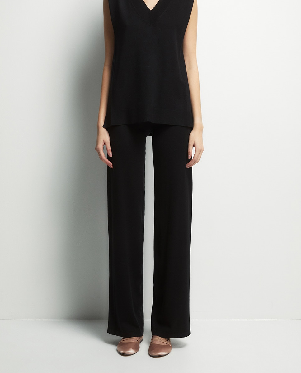 Calças de Ponto Liso Preto-2