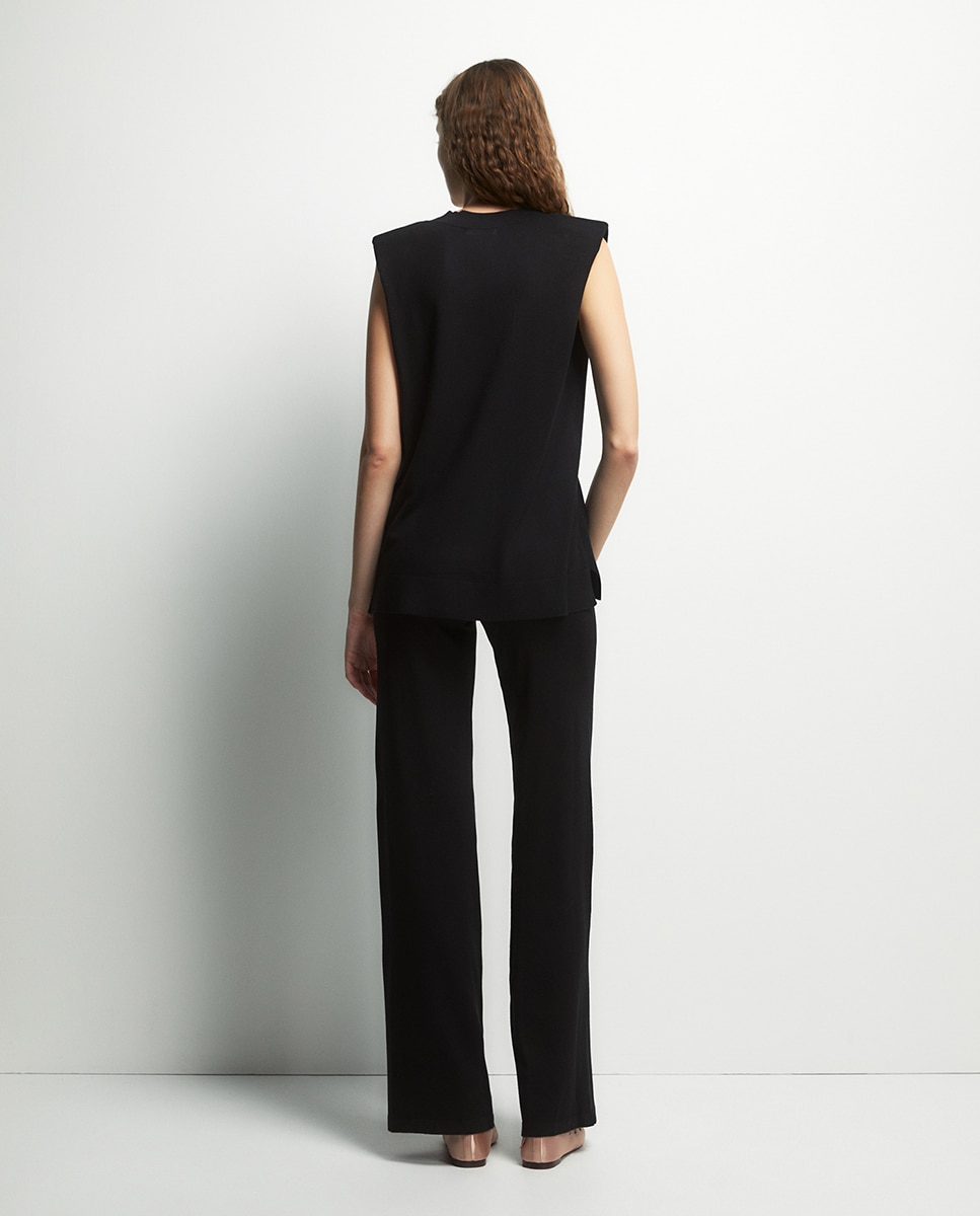 Calças de Ponto Liso Preto-4