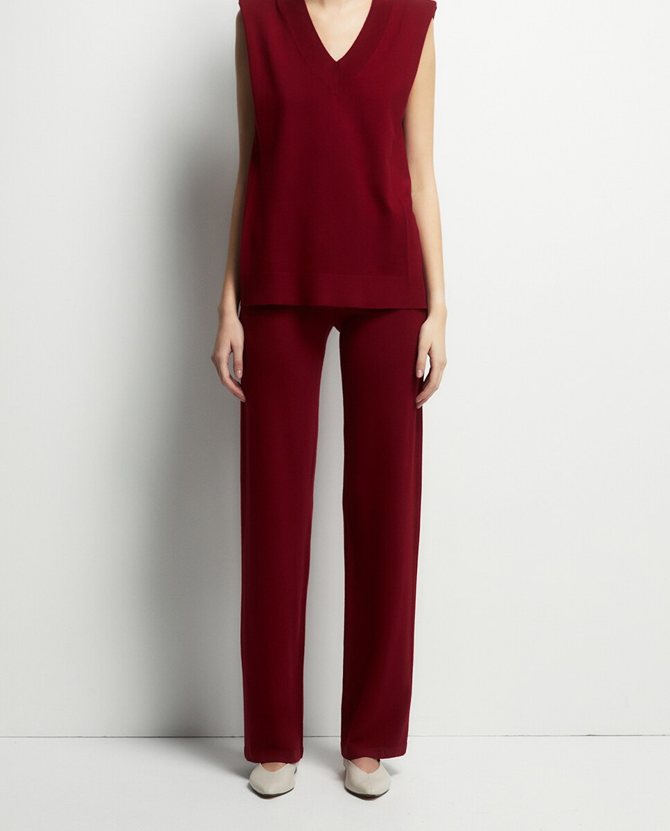 Calças de Ponto Liso Vermelho/Grená-2