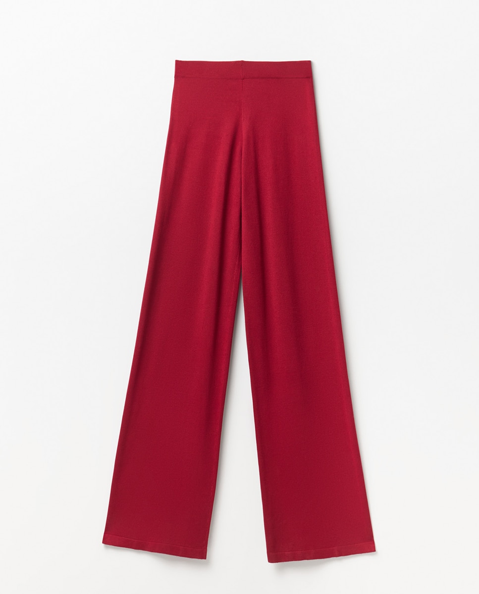 Calças de Ponto Liso Vermelho/Grená-5
