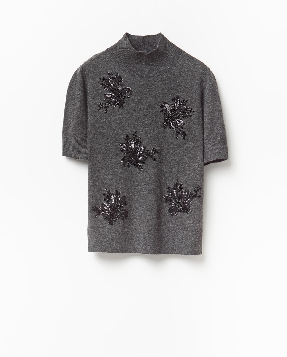 Camisola de Malha com Missangas Cinzento-3