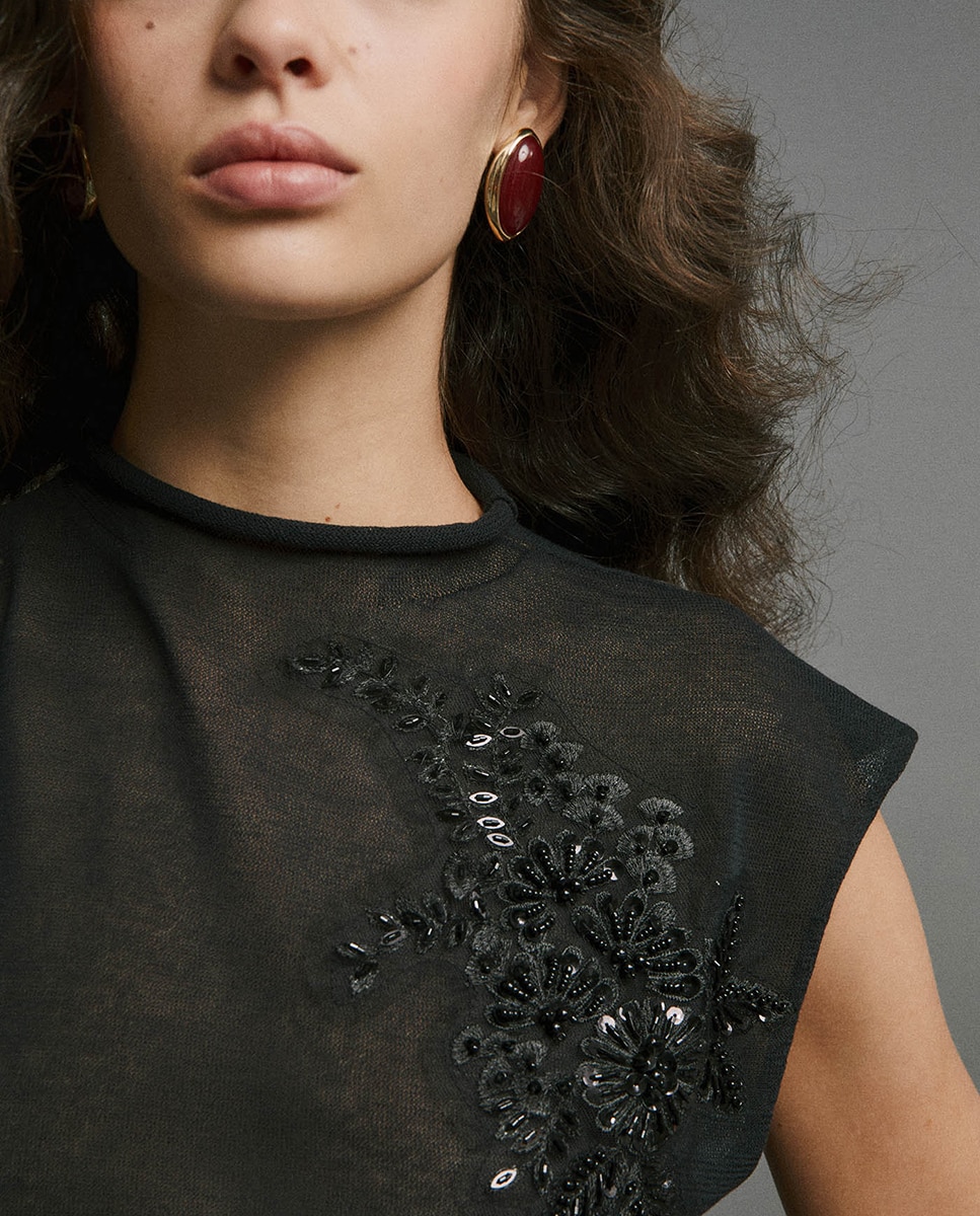 Top sin manga transparente joyas - Sfera - Negro Negro-3