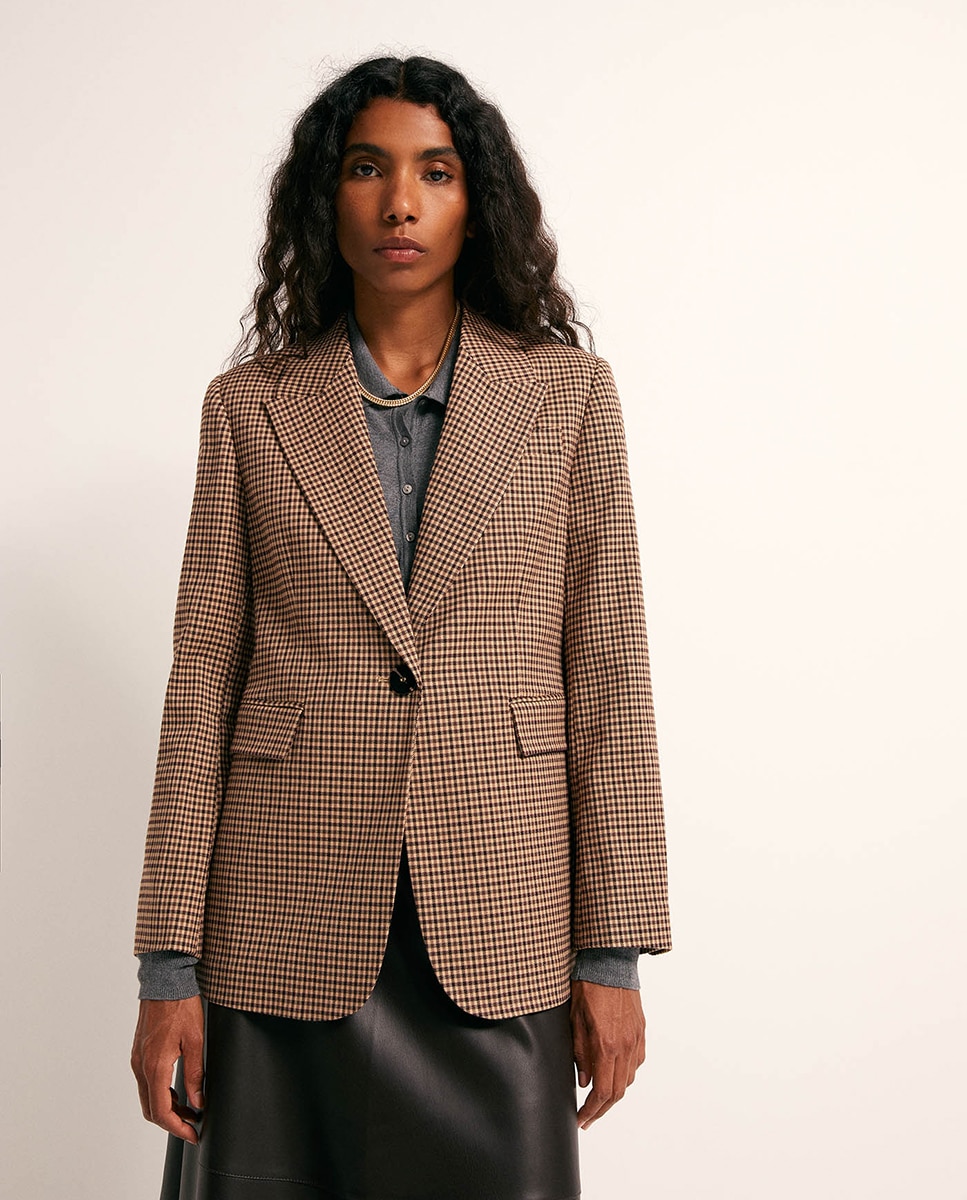 Blazer aos Quadrados Castanho-2