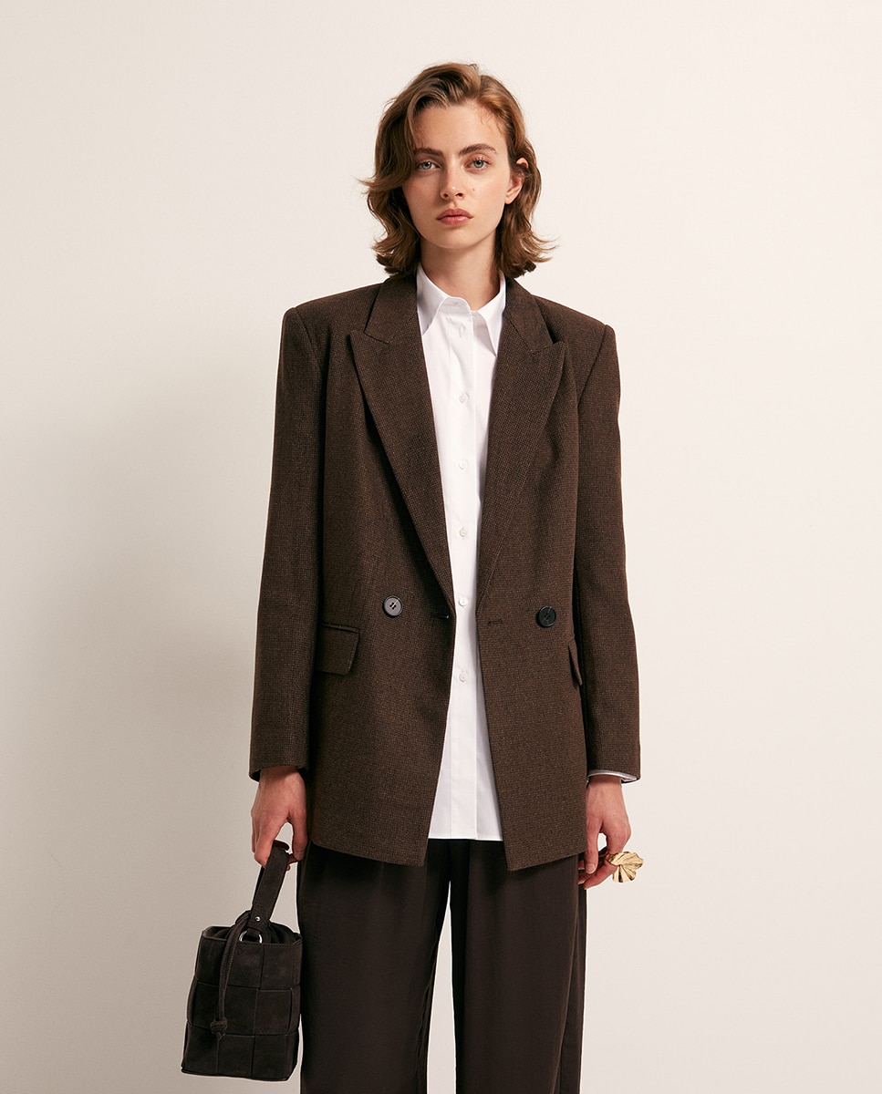 Blazer Assertoado aos Quadrados Castanho-2