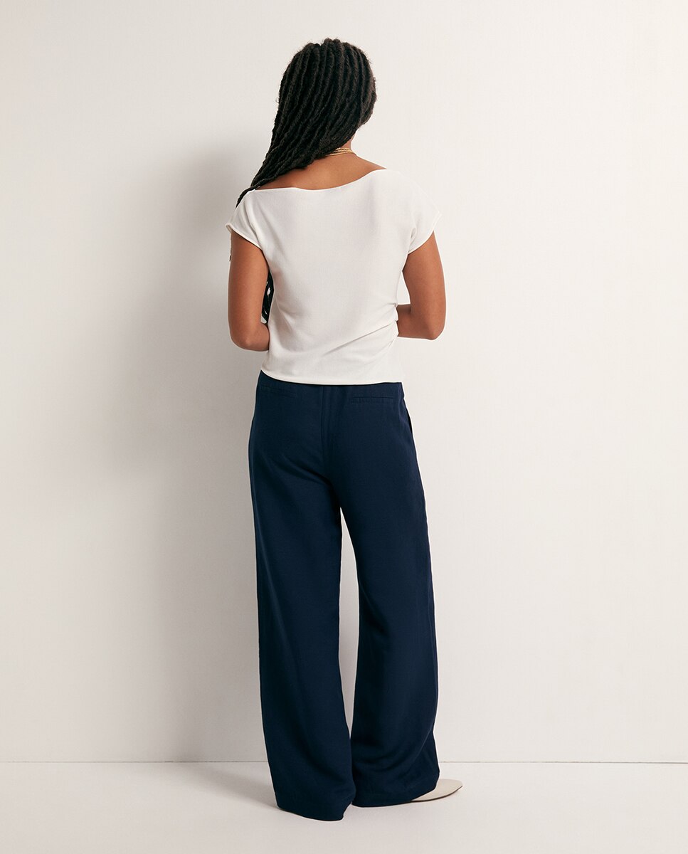 Calças Formais de Linho Azul-marinho-4