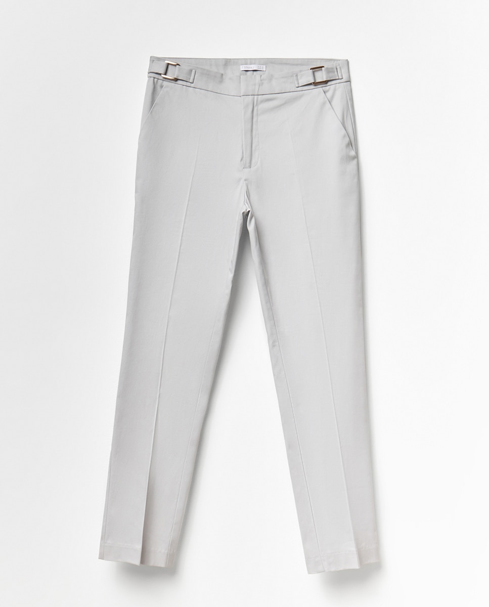 Calças Capri com Fivela Cinzento-claro-6