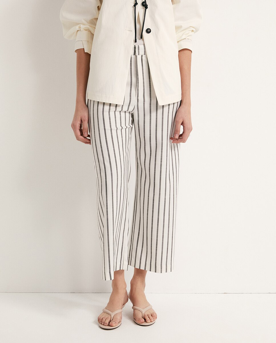 Calças Tipo Culotte às Riscas Branco-2
