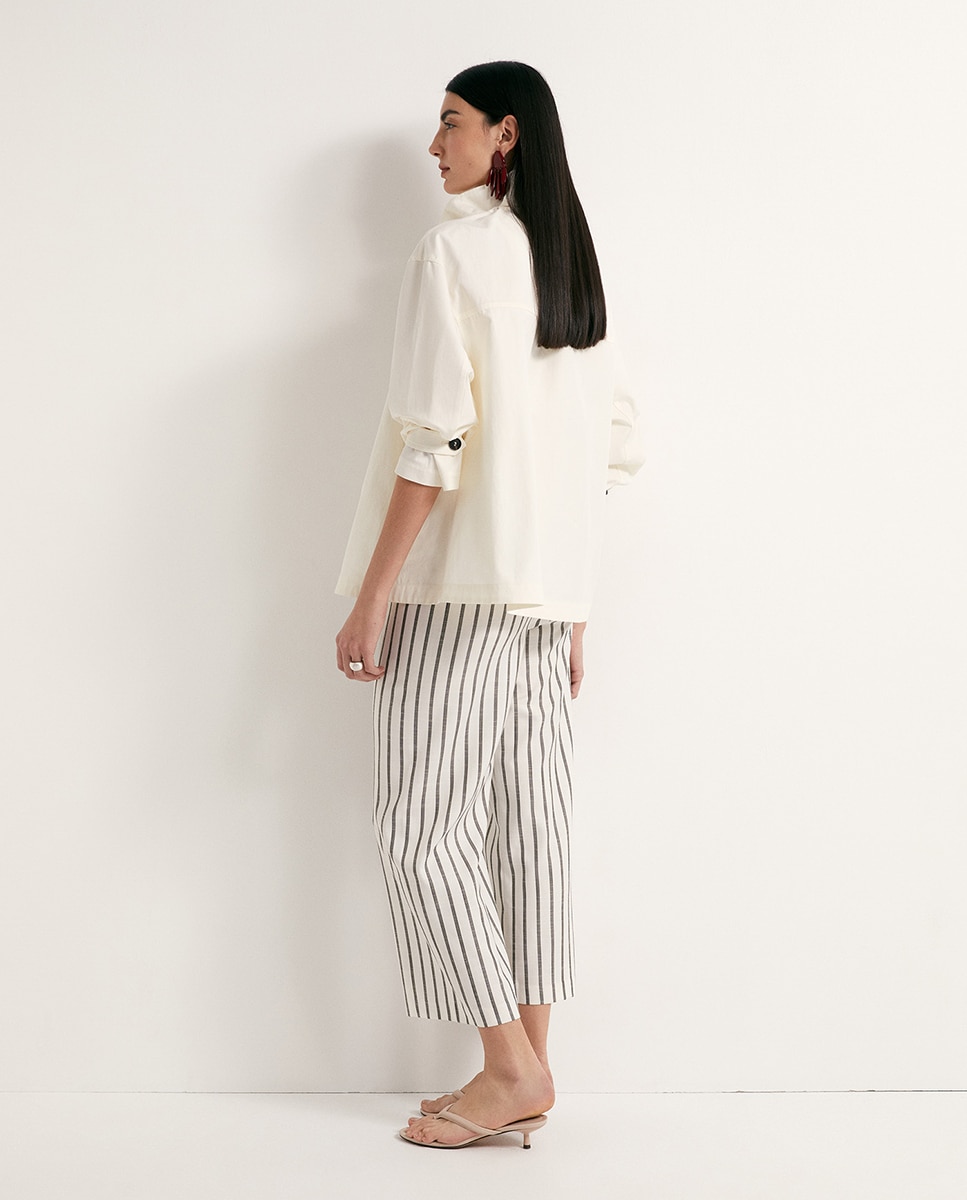 Calças Tipo Culotte às Riscas Branco-3