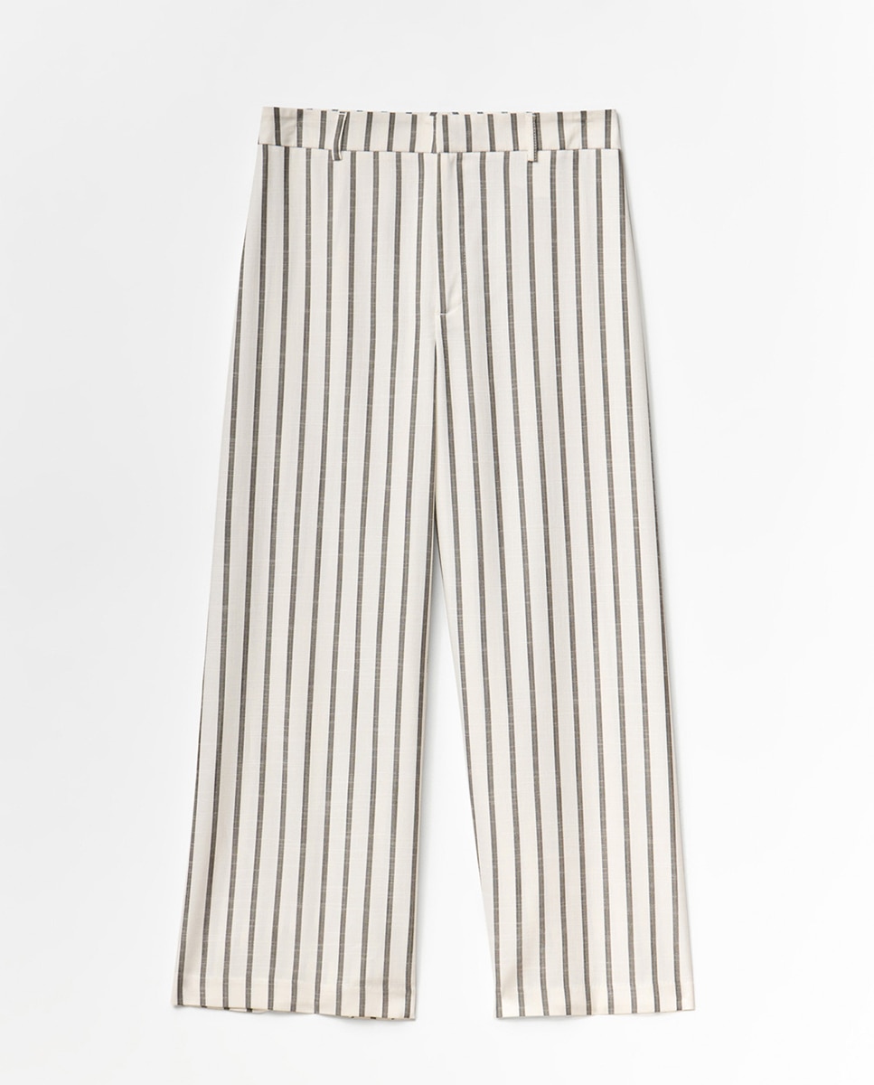 Calças Tipo Culotte às Riscas Branco-4
