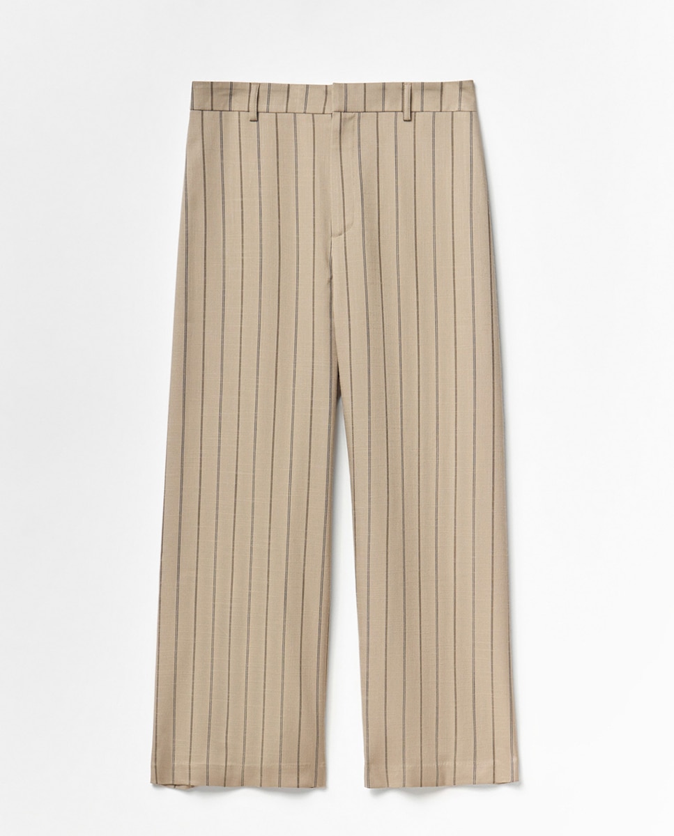 Calças Tipo Culotte às Riscas Caqui-5