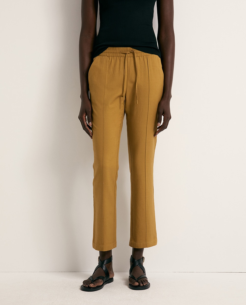 Calças Fluidas de Linho Amarelo-2