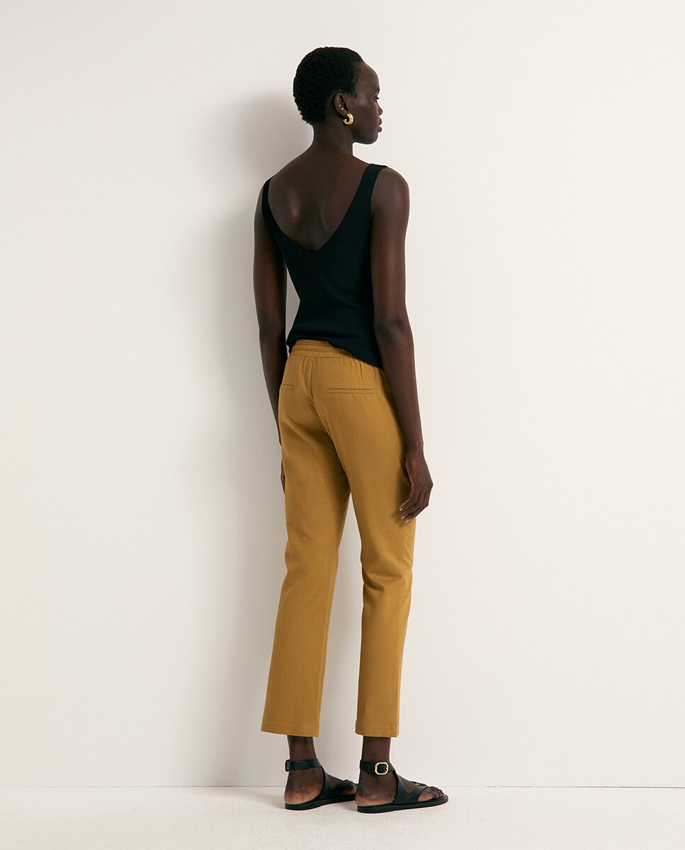 Calças Fluidas de Linho Amarelo-4