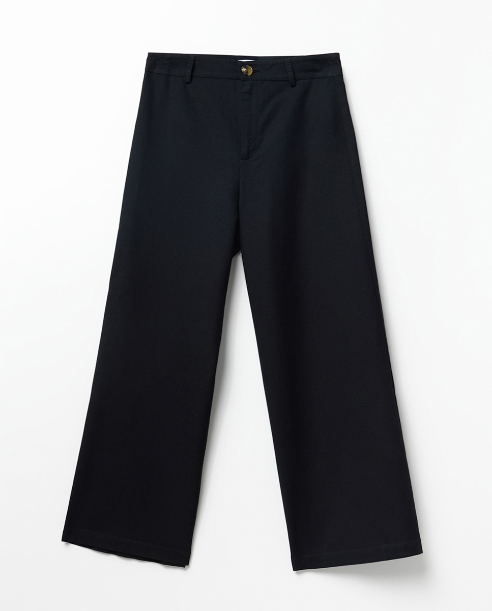 Calças Tipo Culotte de Linho Preto-6