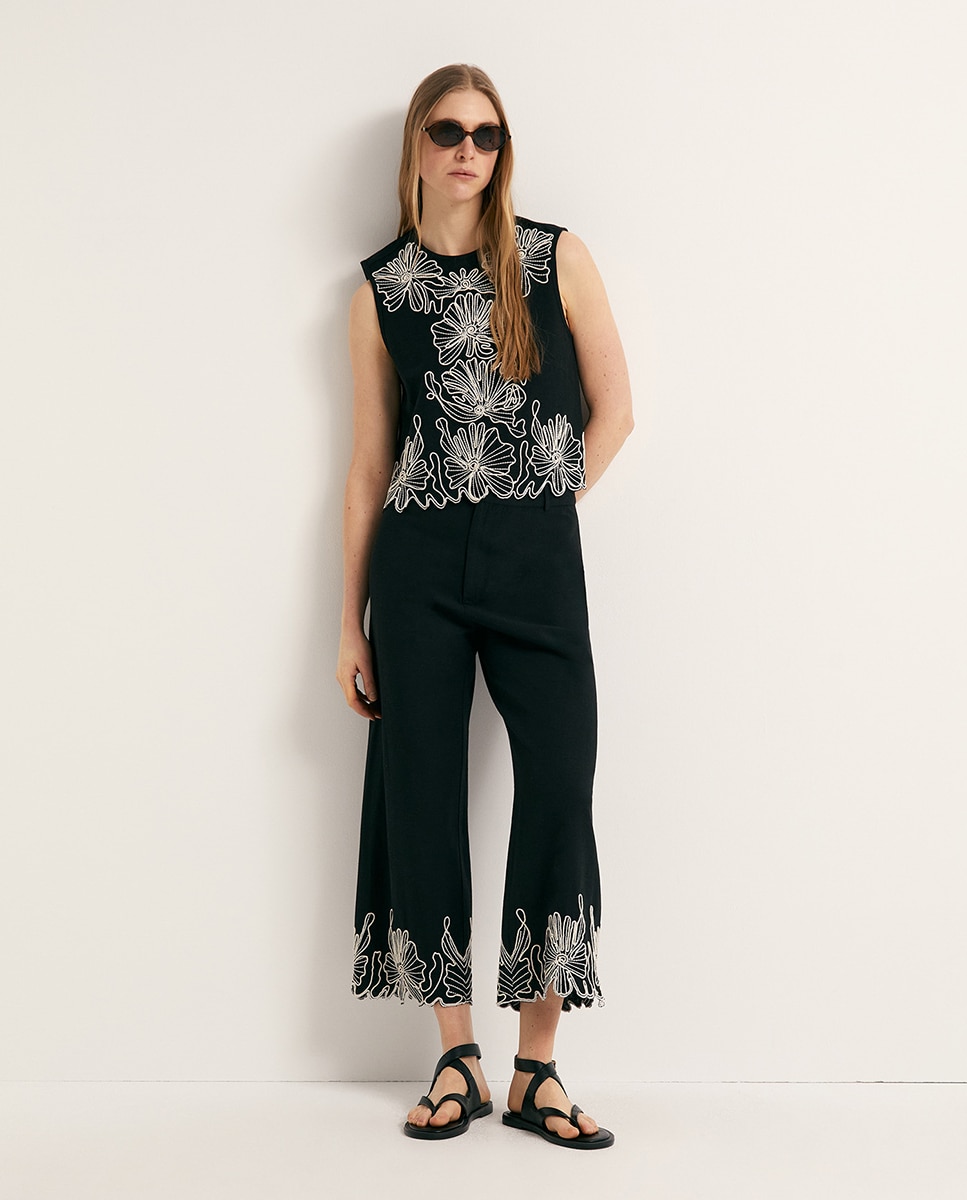 Sfera - Pantalón lino bordado.