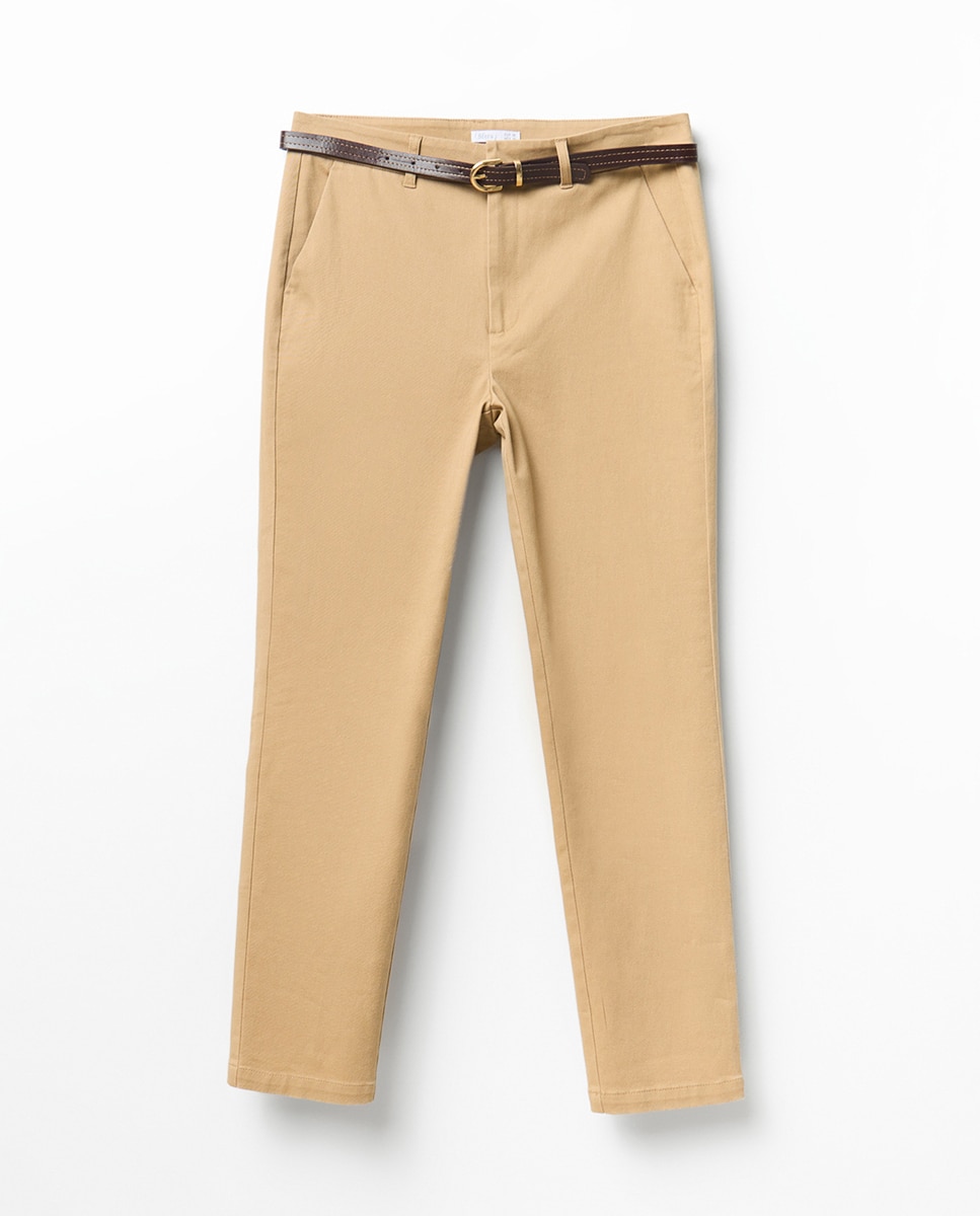 Calças chino com cinto 730 Camel-5