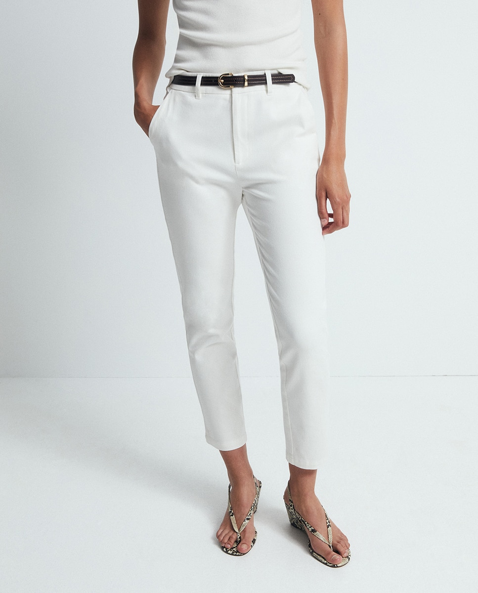 Calças chino com cinto Branco-marfim-2