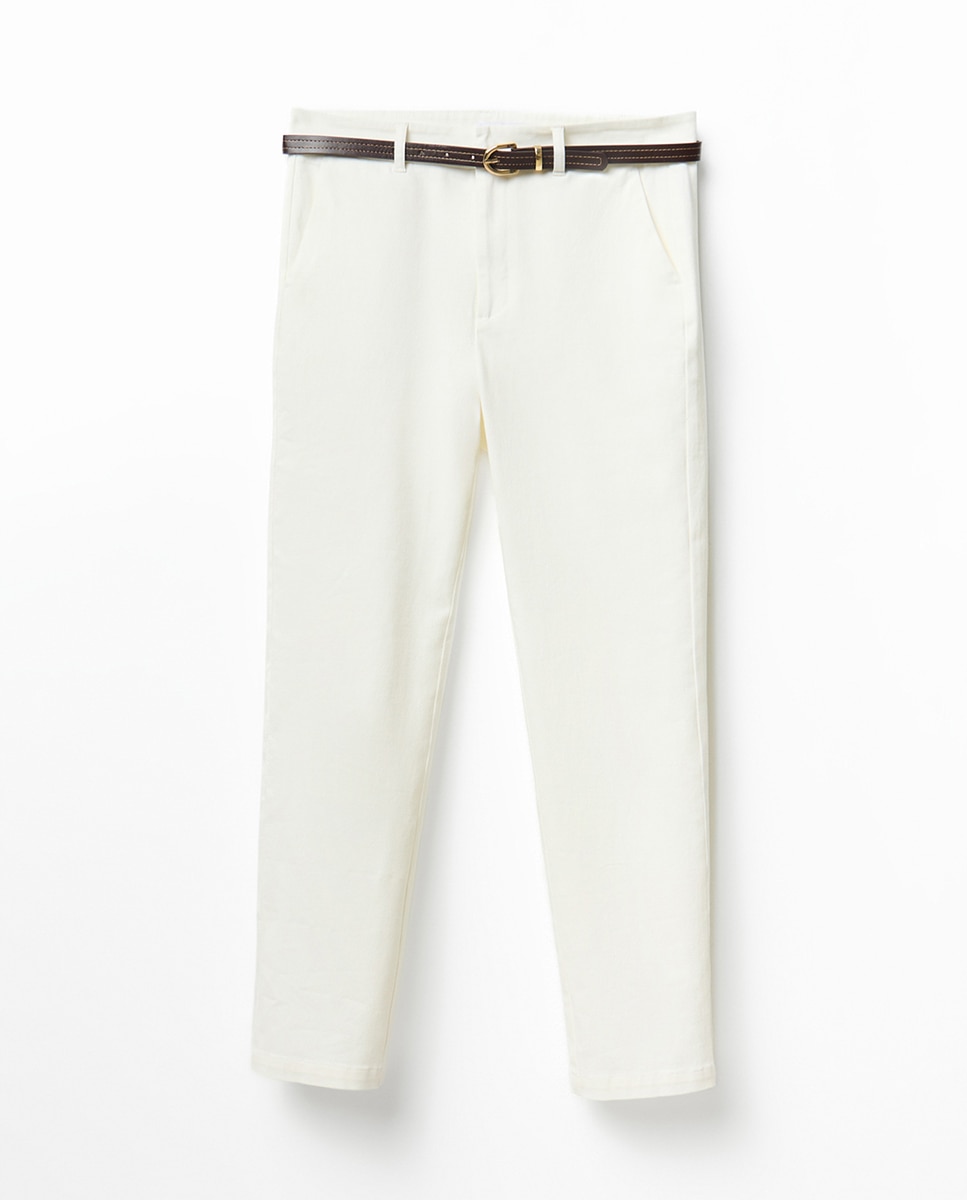 Calças chino com cinto Branco-marfim-5