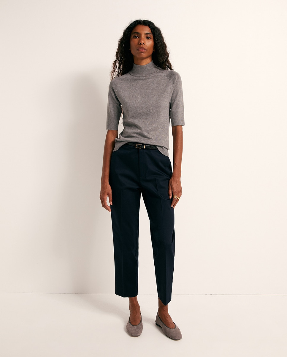 Pantalon satén cinturón - Sfera - Azul marino Azul marino-1