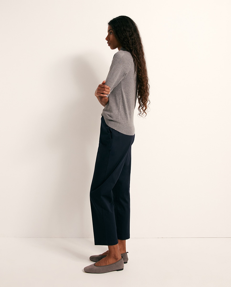 Pantalon satén cinturón - Sfera - Azul marino Azul marino-4