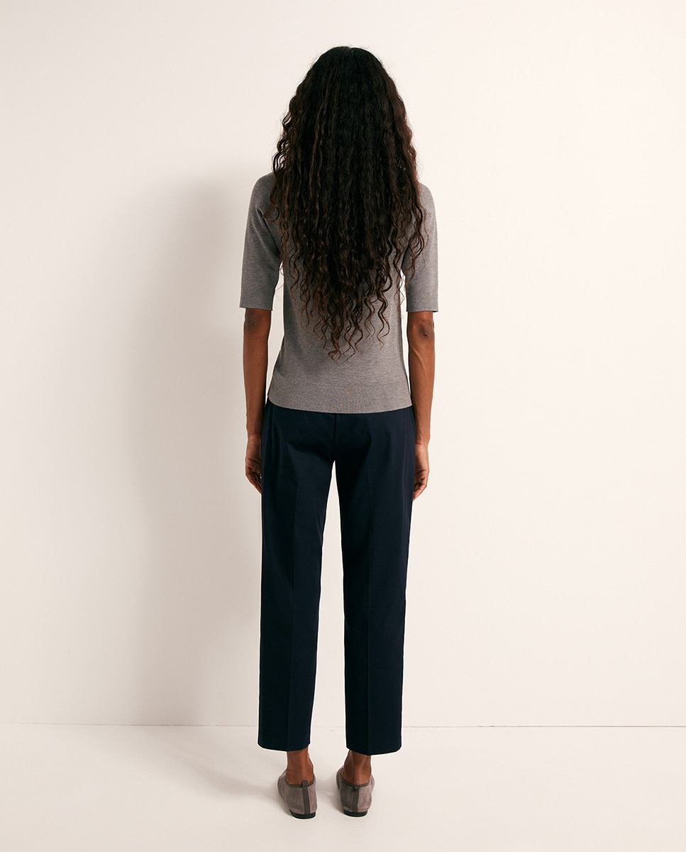 Pantalon satén cinturón - Sfera - Azul marino Azul marino-5